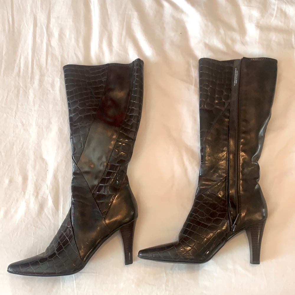 Impo Stretch Boots | Brown Pleather Animal Print | Women’s Size 6